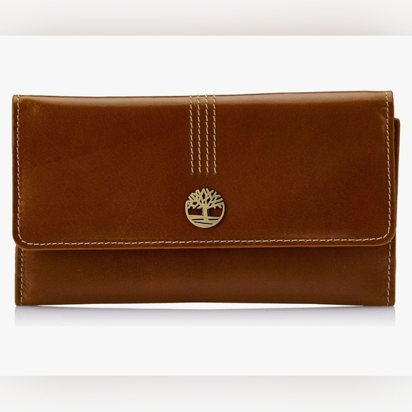 Timberland Women's RFID NWT Cognac/Brown Leather Flap Wallet Clutch Organizer - Picture 1 of 11